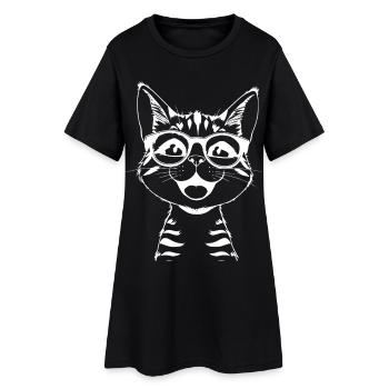 Croquis de lunettes de chat qui rit - Robe T-shirt Femme - noir - Devant