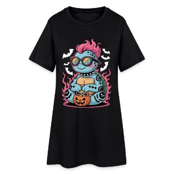 Tortue punk d’Halloween avec panier de citrouille - Robe T-shirt Femme - noir - Devant