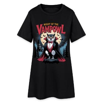 Vampowl Nachtmotiv Vampir-Eule - Frauen T-Shirt-Kleid - Schwarz - Vorne