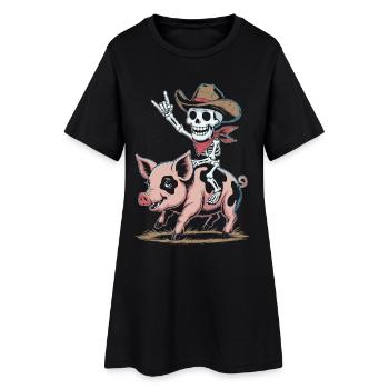 Un cow-boy squelette chevauche un cochon - Robe T-shirt Femme - noir - Devant