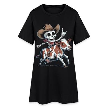Un cow-boy squelette chevauche un veau - Robe T-shirt Femme - noir - Devant