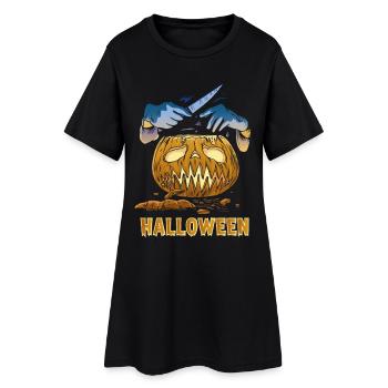 Geschnitztes Kürbis Halloween Messer - Frauen T-Shirt-Kleid - Schwarz - Vorne