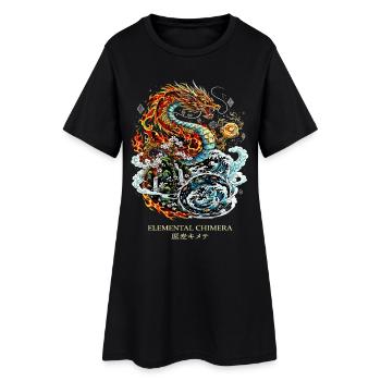 Elemental Chimera | Fire & Water Dragon - Women’s T-Shirt Dress - black - Front