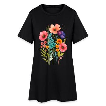 Aquarelle Fleurs Sauvages Boho - Robe T-shirt Femme - noir - Devant