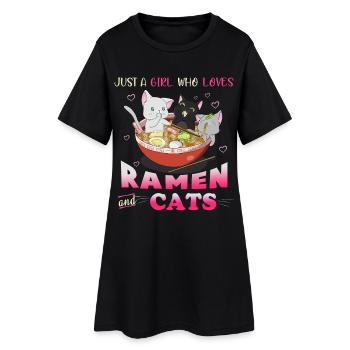 Just a Girl Who Loves Cats and Ramen Tee - Women’s T-Shirt Dress - black - Front