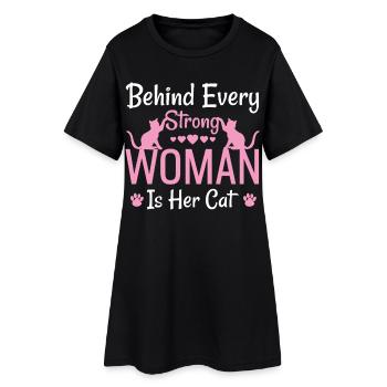 Derrière chaque femme forte se trouve son chat - Robe T-shirt Femme - noir - Devant