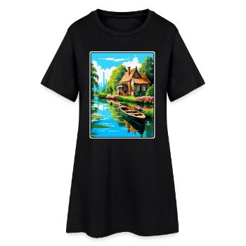 Giethoorn Riverside Cottage en été fleuri - Robe T-shirt Femme - noir - Devant