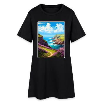 Sentier côtier au sommet d’une falaise d’Exmoor, en Angleterre - Robe T-shirt Femme - noir - Devant