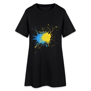 Bicolore Speckle Art Bleu Jaune - Robe T-shirt Femme - noir - Devant