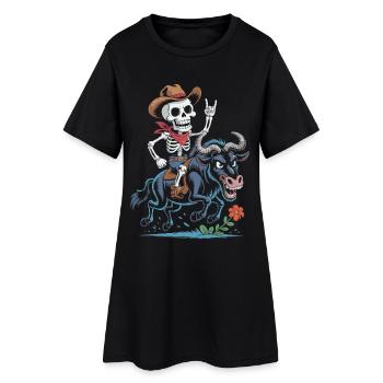 Skeleton Cowboy Rodeo on Wildebeest - Women’s T-Shirt Dress - black - Front