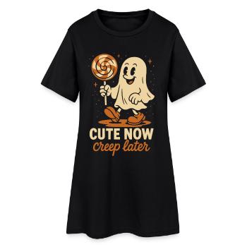 Cute Now Creep Later Funny Halloween Ghost - Women’s T-Shirt Dress - black - Front