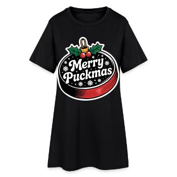 Merry Puckmas Noël Vacances Hockey - Robe T-shirt Femme - noir - Devant