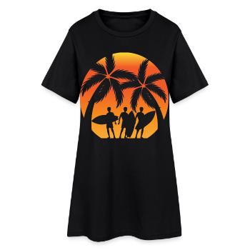 Sonnenuntergang Surfer Palmen - Frauen T-Shirt-Kleid - Schwarz - Vorne