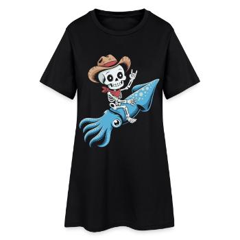 Cow-boy squelette sur pieuvre - Robe T-shirt Femme - noir - Devant