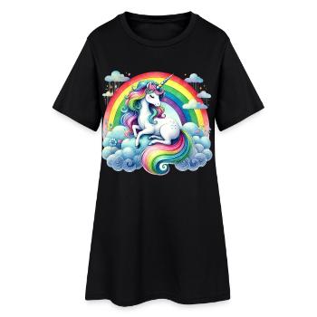 Rainbow Unicorn on Clouds - Women’s T-Shirt Dress - black - Front