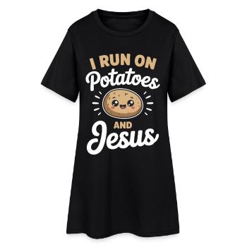 I Run On Potatoes And Jesus - Frauen T-Shirt-Kleid - Schwarz - Vorne