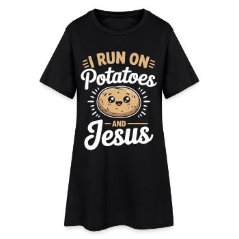 Je cours sur les pommes de terre et Jésus - Robe T-shirt Femme - noir - Devant