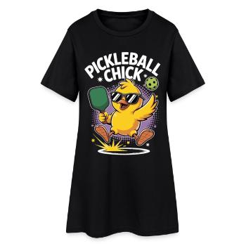 Chemise de pickleball avec poussin et raquette - Robe T-shirt Femme - noir - Devant