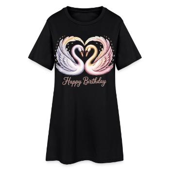 Chemise d’anniversaire avec cygnes romantiques - Robe T-shirt Femme - noir - Devant