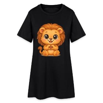 Süßer Löwe mit Herzhänden - Frauen T-Shirt-Kleid - Schwarz - Vorne