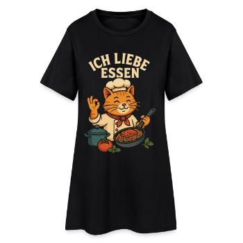 Cat Chef Cooking Pasta Food Cartoon Cat Chef - Women’s T-Shirt Dress - black - Front