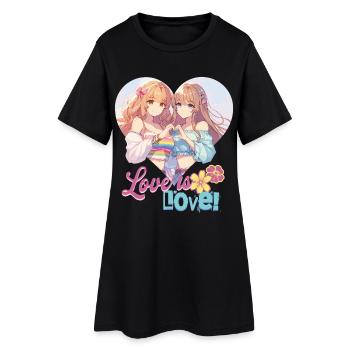 Love is Love kawaii Anime Pride lesbian lgbt - Women’s T-Shirt Dress - black - Front