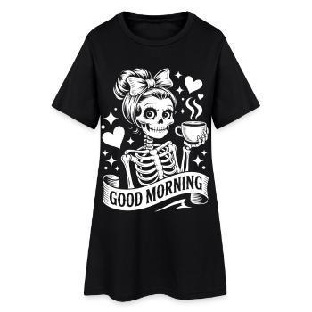 Bonjour squelette avec du café - Robe T-shirt Femme - noir - Devant