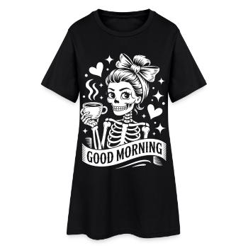 Motif du matin squelette de café - Robe T-shirt Femme - noir - Devant
