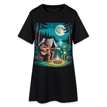 Bigfoot au feu de camp avec extraterrestre - Robe T-shirt Femme - noir - Devant