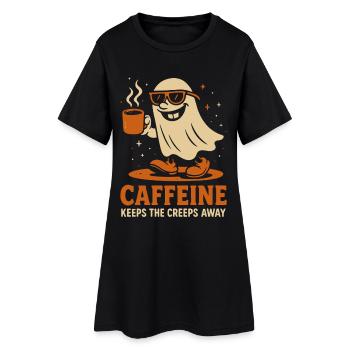 Koffein hält Gänsehaut fern Ghost Funny Halloween - Frauen T-Shirt-Kleid - Schwarz - Vorne
