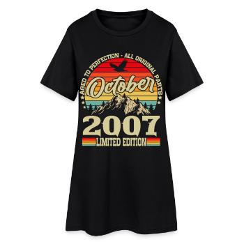 Octobre 2007 Vintage Vintage Rétro Anniversaire - Robe T-shirt Femme - noir - Devant