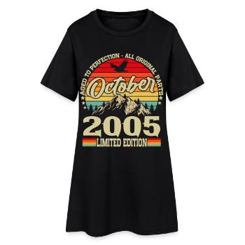 Octobre 2005 Vintage Rétro Anniversaire - Robe T-shirt Femme - noir - Devant
