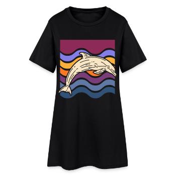 Dauphin sur des vagues colorées - Robe T-shirt Femme - noir - Devant