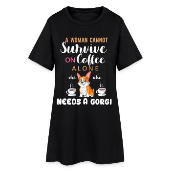 Femme a besoin de café et de chemise drôle de corgi - Robe T-shirt Femme - noir - Devant