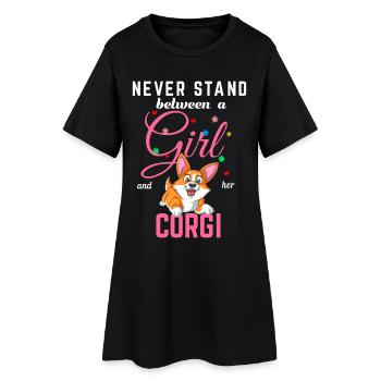 Ne vous mettez jamais entre une fille et sa chemise corgi - Robe T-shirt Femme - noir - Devant