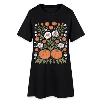 Fleurs automnales et citrouilles Illustration - Robe T-shirt Femme - noir - Devant