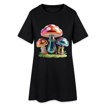 Chrome Mushrooms – Futuristic 3D Spectacle - Women’s T-Shirt Dress - black - Front