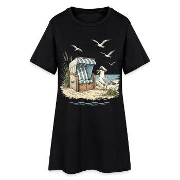 Chaise de plage au bord de la mer illustration Mer du Nord Mer Baltique - Robe T-shirt Femme - noir - Devant