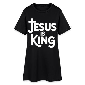 Jesus Is King Christlich Kreuz Glaube - Frauen T-Shirt-Kleid - Schwarz - Vorne