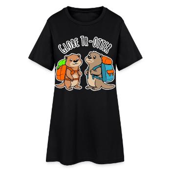 Zwei niedliche Backpacker Otter auf Weltreise - Frauen T-Shirt-Kleid - Schwarz - Vorne