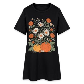Fleurs automnales et citrouilles Illustration - Robe T-shirt Femme - noir - Devant