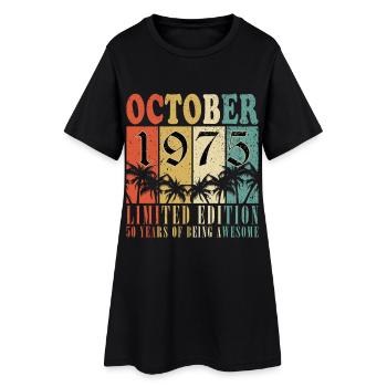50ème Anniversaire Original Octobre Millésime 1975 - Robe T-shirt Femme - noir - Devant