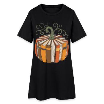 Bücherkürbis für Leseratten Kürbis Bücher - Frauen T-Shirt-Kleid - Schwarz - Vorne