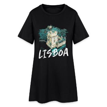 Belém and Tagus Tower in Lisbon, seen from the sky - Women’s T-Shirt Dress - black - Front