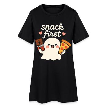 Snack First Funny Halloween Saying Cute Ghost - Women’s T-Shirt Dress - black - Front