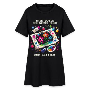 Enthält Bugs & Glitzer | Homeschool Basteln - Frauen T-Shirt-Kleid - Schwarz - Vorne
