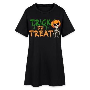 Halloween Trick or Treat Skelett Kürbis Grusel  - Frauen T-Shirt-Kleid - Schwarz - Vorne