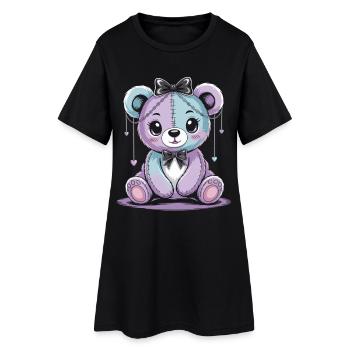 Kawaii Pastel Goth Patched Bear - Robe T-shirt Femme - noir - Devant