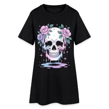 Kawaii Pastel Goth Crâne Fleurs - Robe T-shirt Femme - noir - Devant