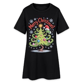 Chemise de Noël drôle – Sapin de Noël avec des boules de Noël - Robe T-shirt Femme - noir - Devant
